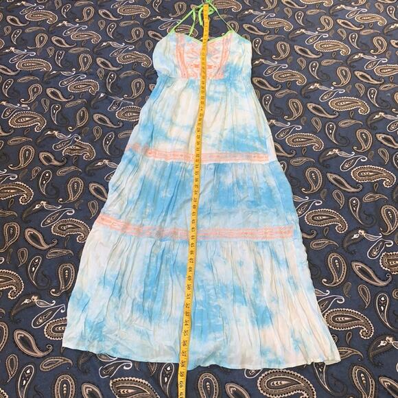 Flying tomato blue and white tie dye embroidered maxi dress, large - Picture 5 of 7